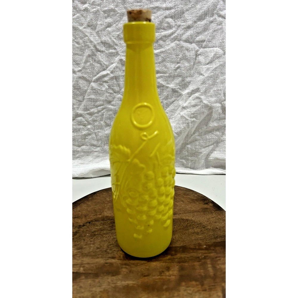 Vintage MCM Yellow Glass Embossed Bottle Decanter Made in Spain Retro Kitchen